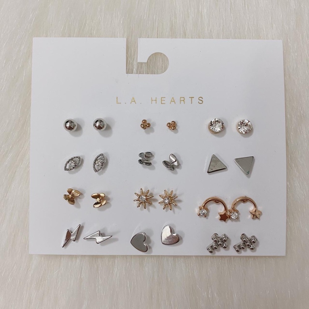 LA Hearts 12 Pack Mixed Metal Earrings